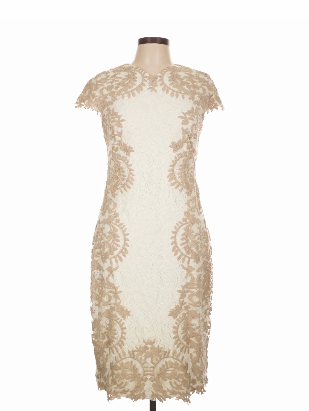 Tadashi Shoji Ivory and Beige Lace Midi Sheath Dress